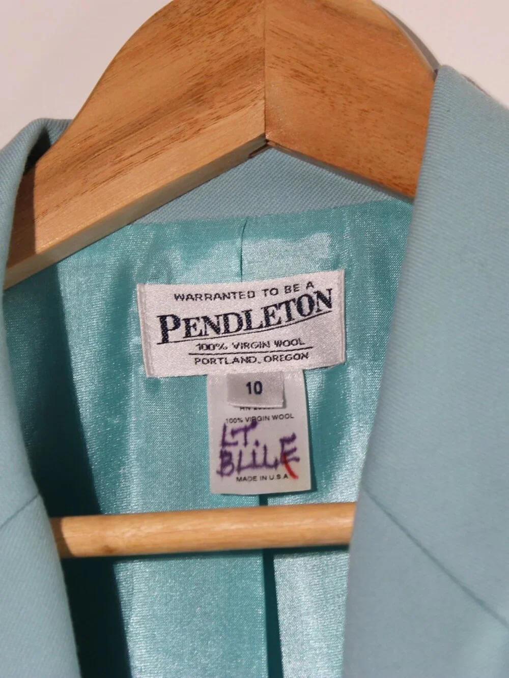 Vintage Pendleton Mint Seafoam Blue Wool Single Button Blazer Jacket